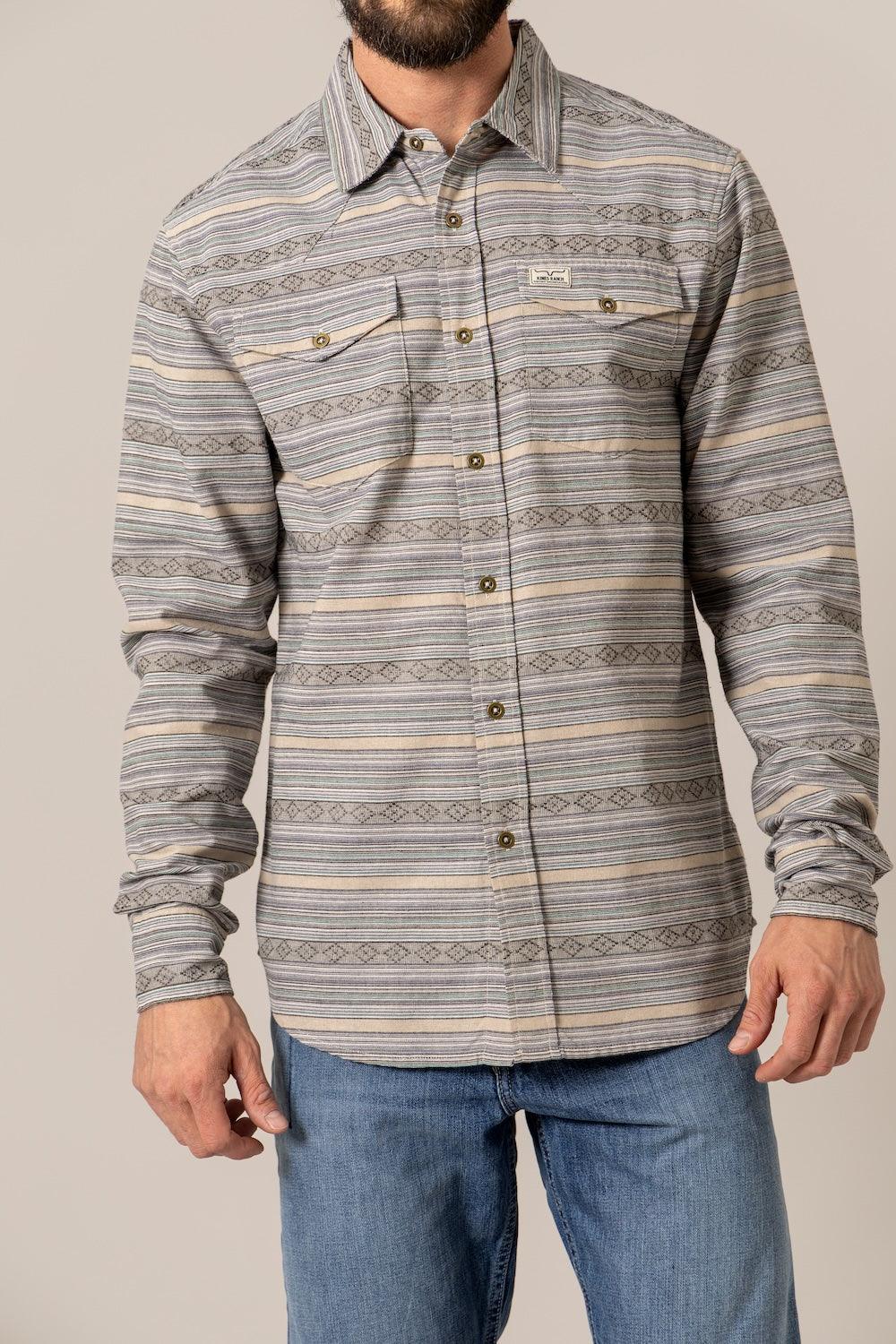 Kimes Ranch Ortega dress shirt in Chalk with horizontal stripes and diamond motifs and two chest pockets