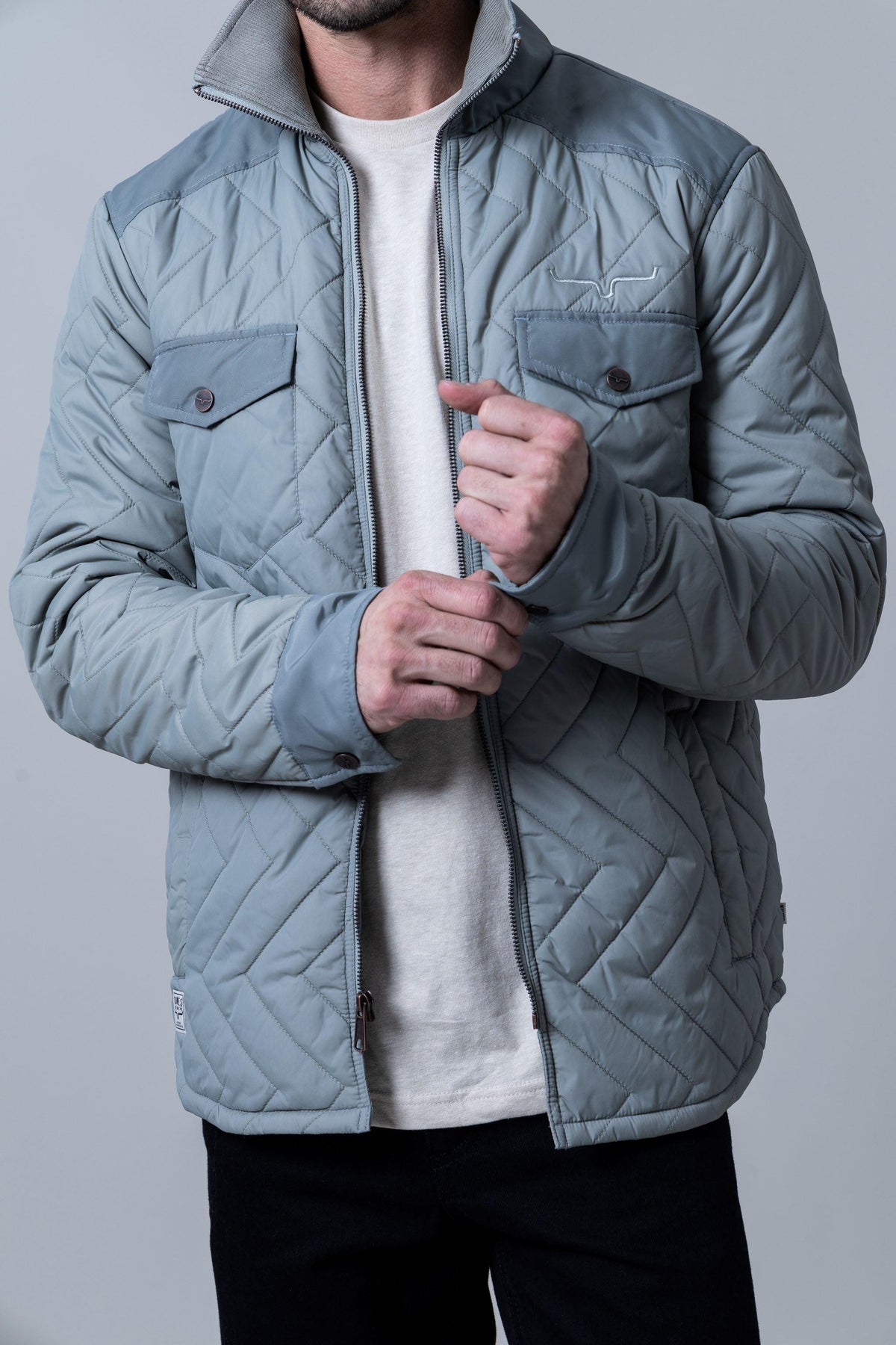 Kimes Ranch Skink Jacket in Sage with chevron quilting and front flap pockets