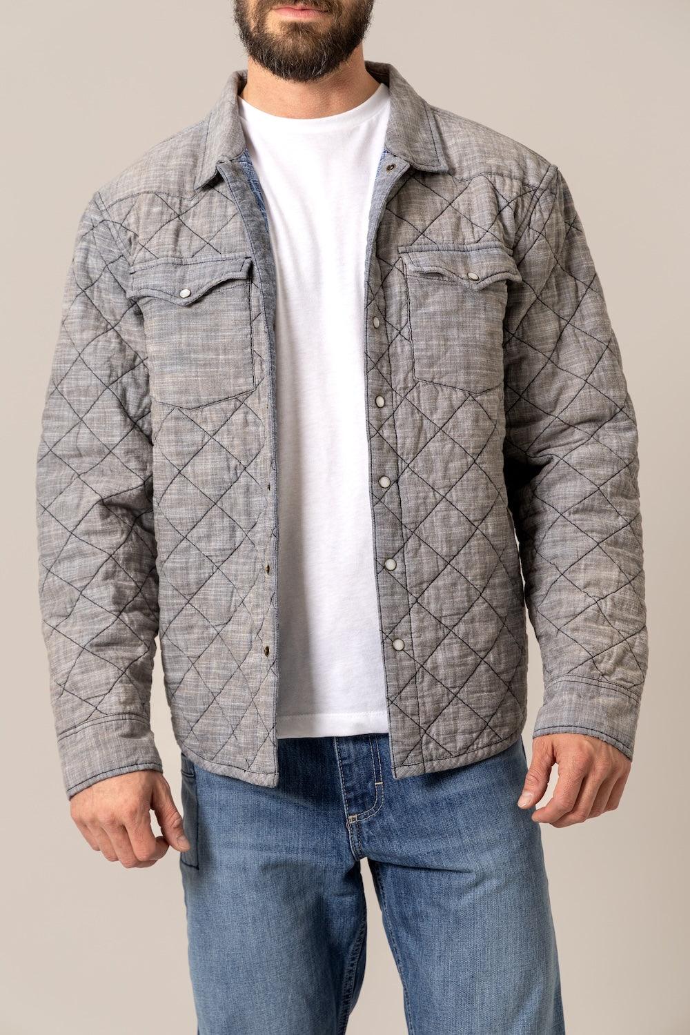 Kimes Ranch Westport Chambray jacket in Black with diamond quilting and button front
