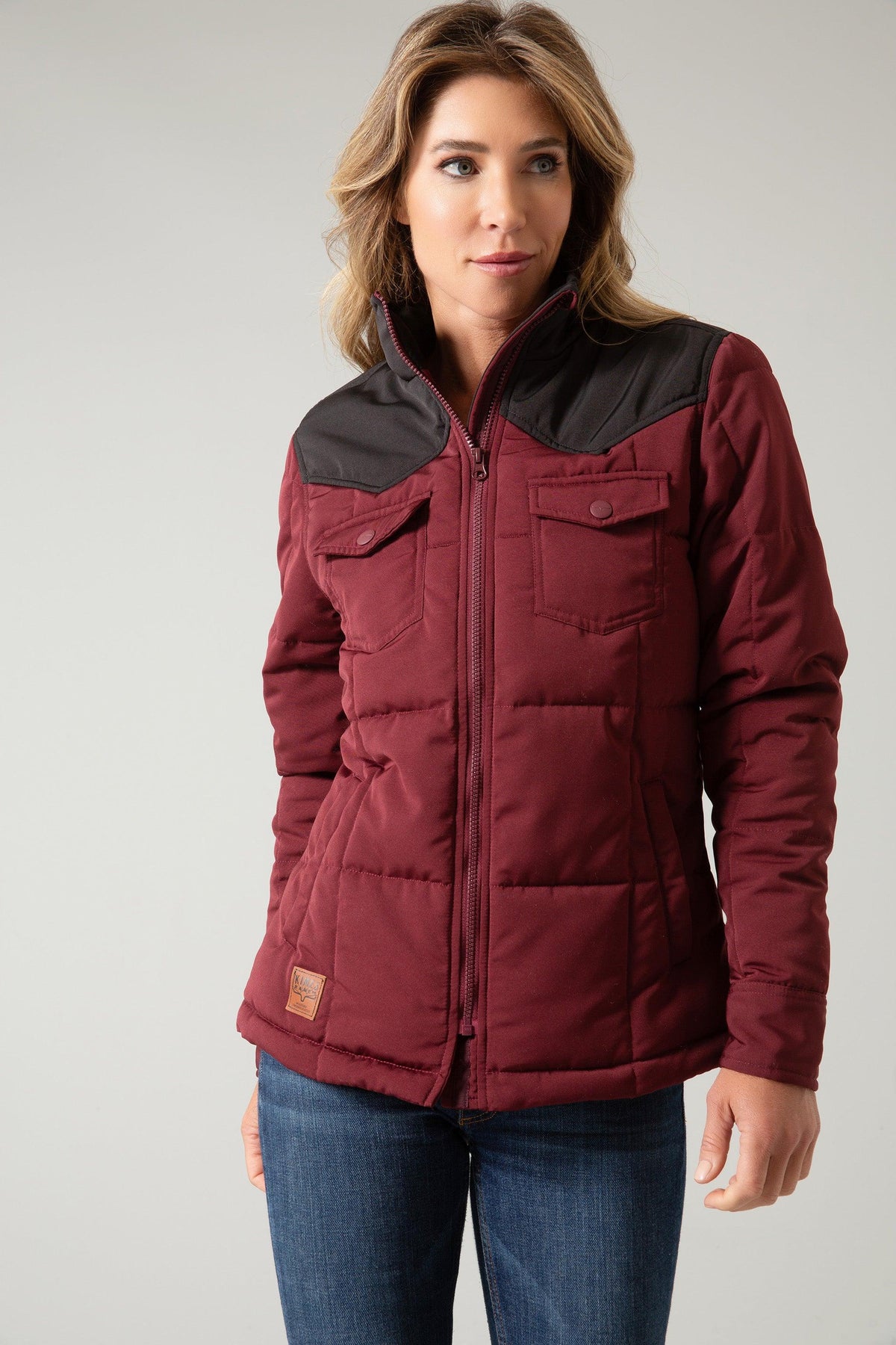 Kimes Ranch Wyldfire Jacket in Dark Wine with black shoulders and two chest pockets