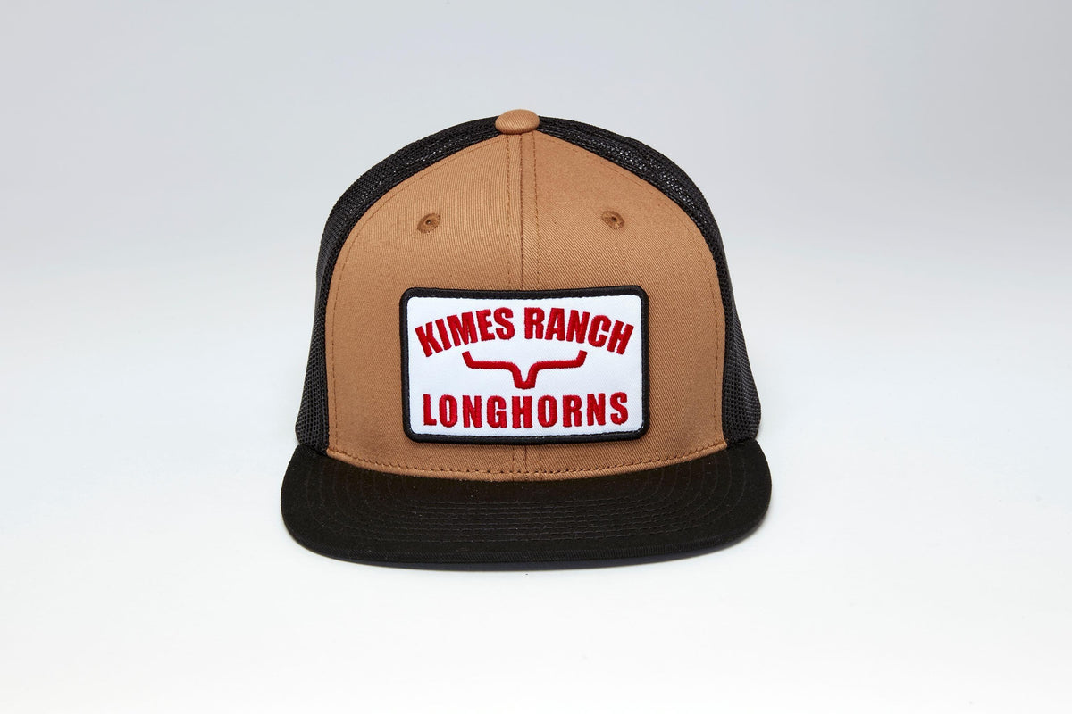 Kimes Ranch LJC Trucker hat in Work Wear Brown with black mesh back and front patch logo