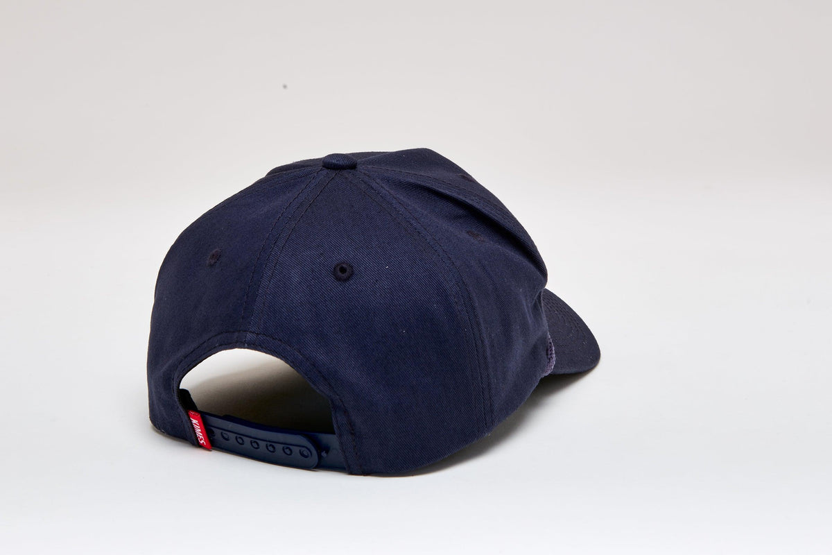 Kimes Ranch Mulligans Hat in Navy, back view, with a structured crown and adjustable snapback closure
