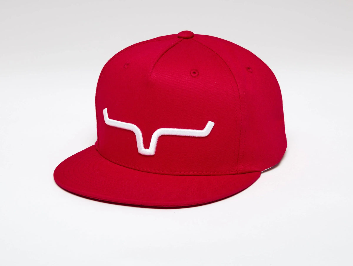 Kimes Ranch Weekly Tall Trucker hat in Red with a white embroidered logo on the front