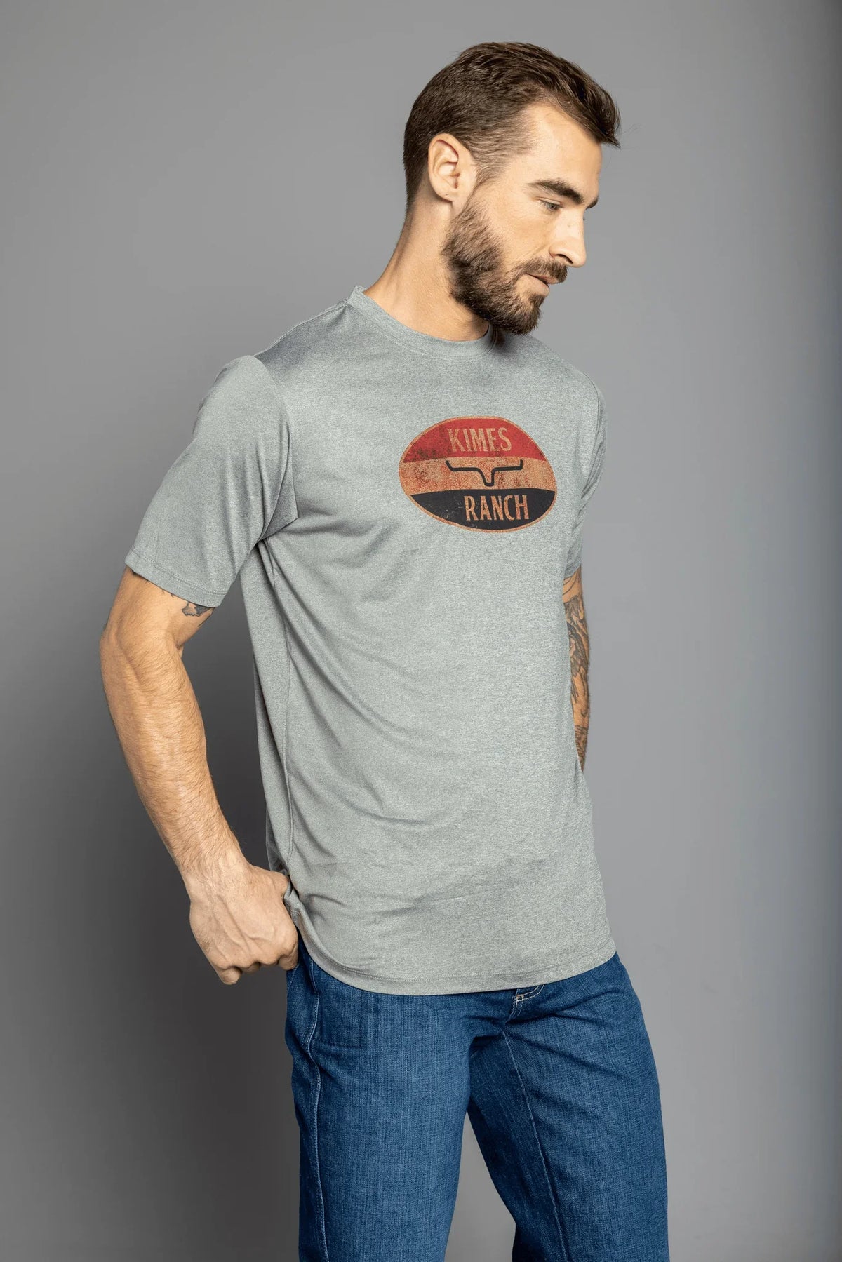 Kimes Ranch American Standard Tech T-Shirt in Athletic Grey Heather, side view