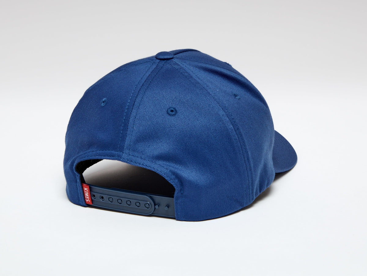 Kimes Ranch Fender Hat, back view, in blue with the adjustable strap closure