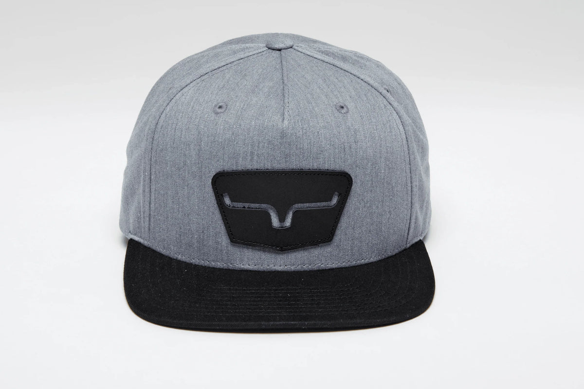Kimes Ranch Ghost Face Hat in Charcoal Heather with a black brim and a black logo patch on the front