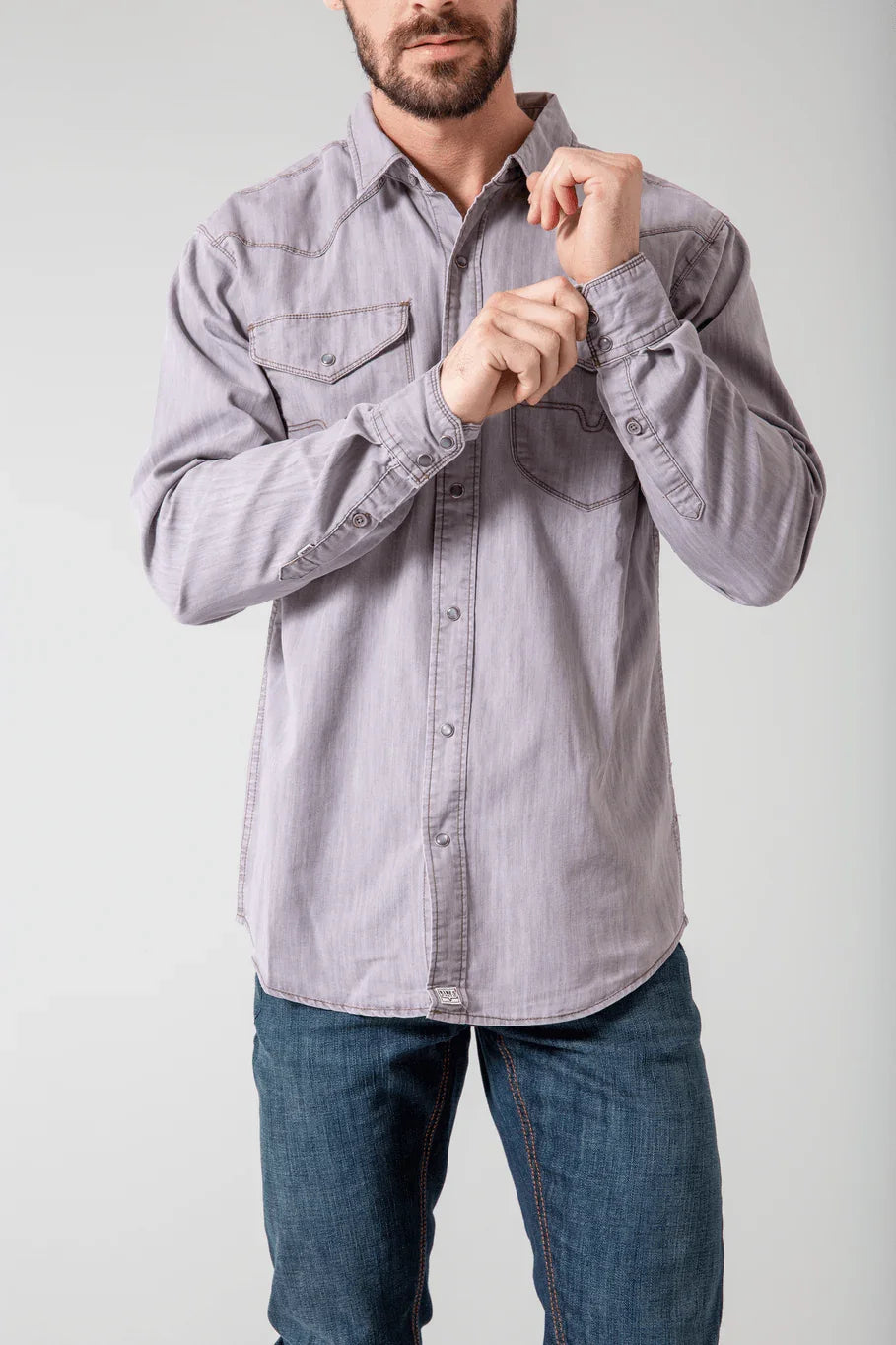 Kimes Ranch Grimes Dress Shirt in Grey with contrast stitching and two button flap chest pockets