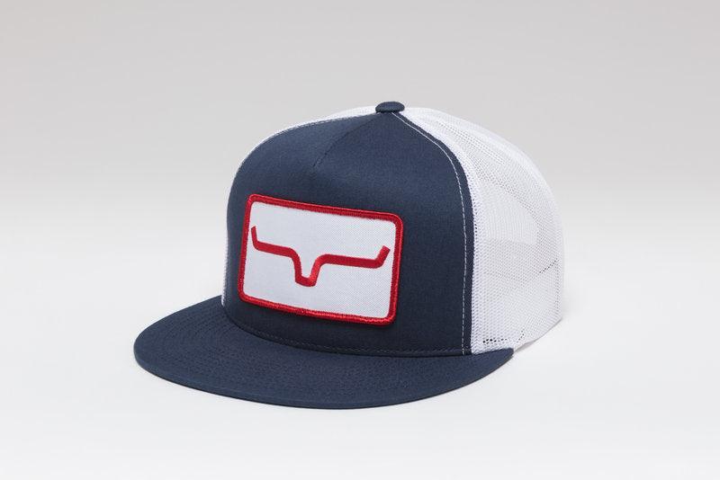 Kimes Ranch Banner Ventilated Hat in navy and white with a front embroidered logo patch