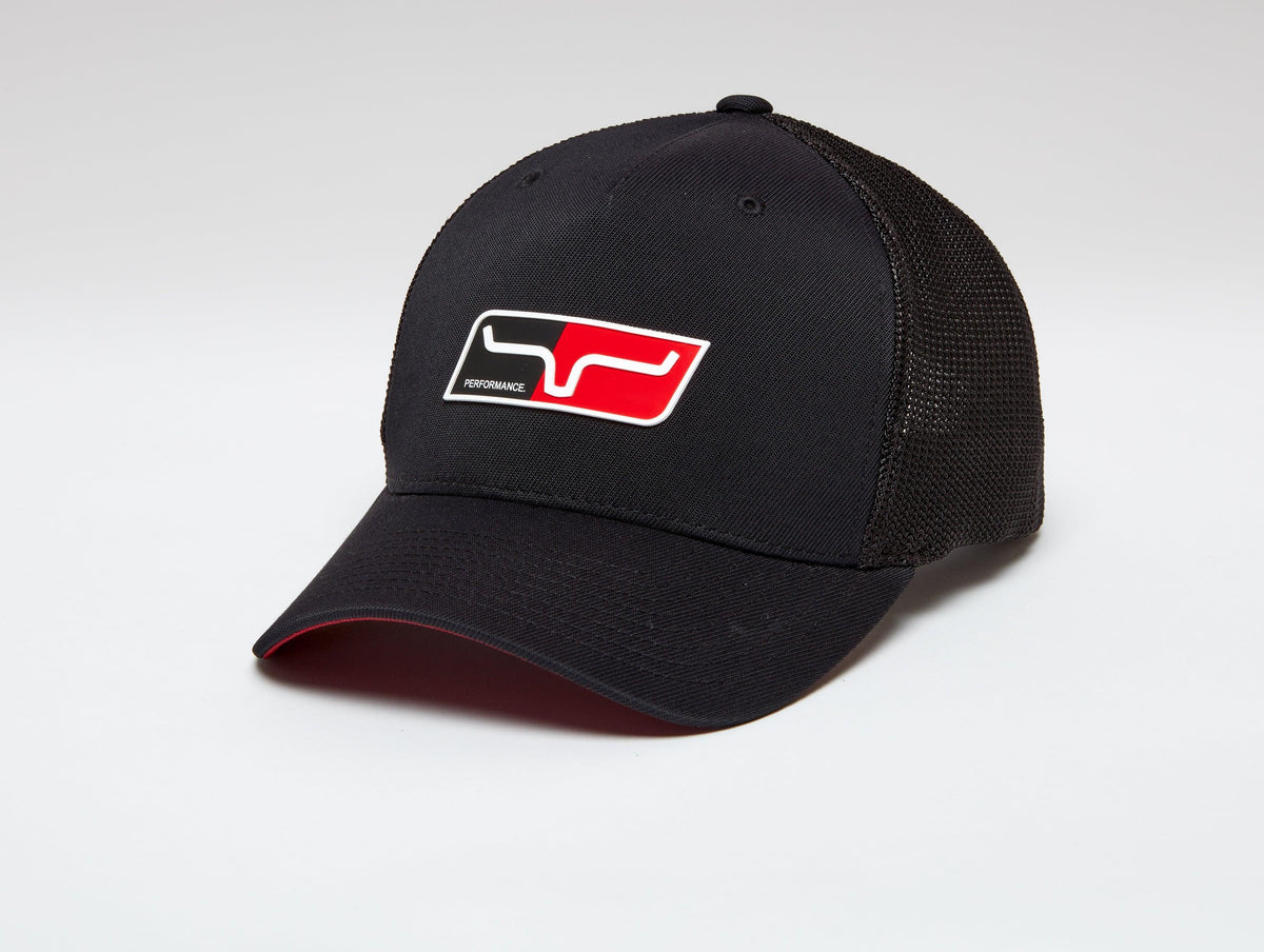 Kimes Ranch Tech Division 110 Hat in Black with a red and white Performance logo patch on the front